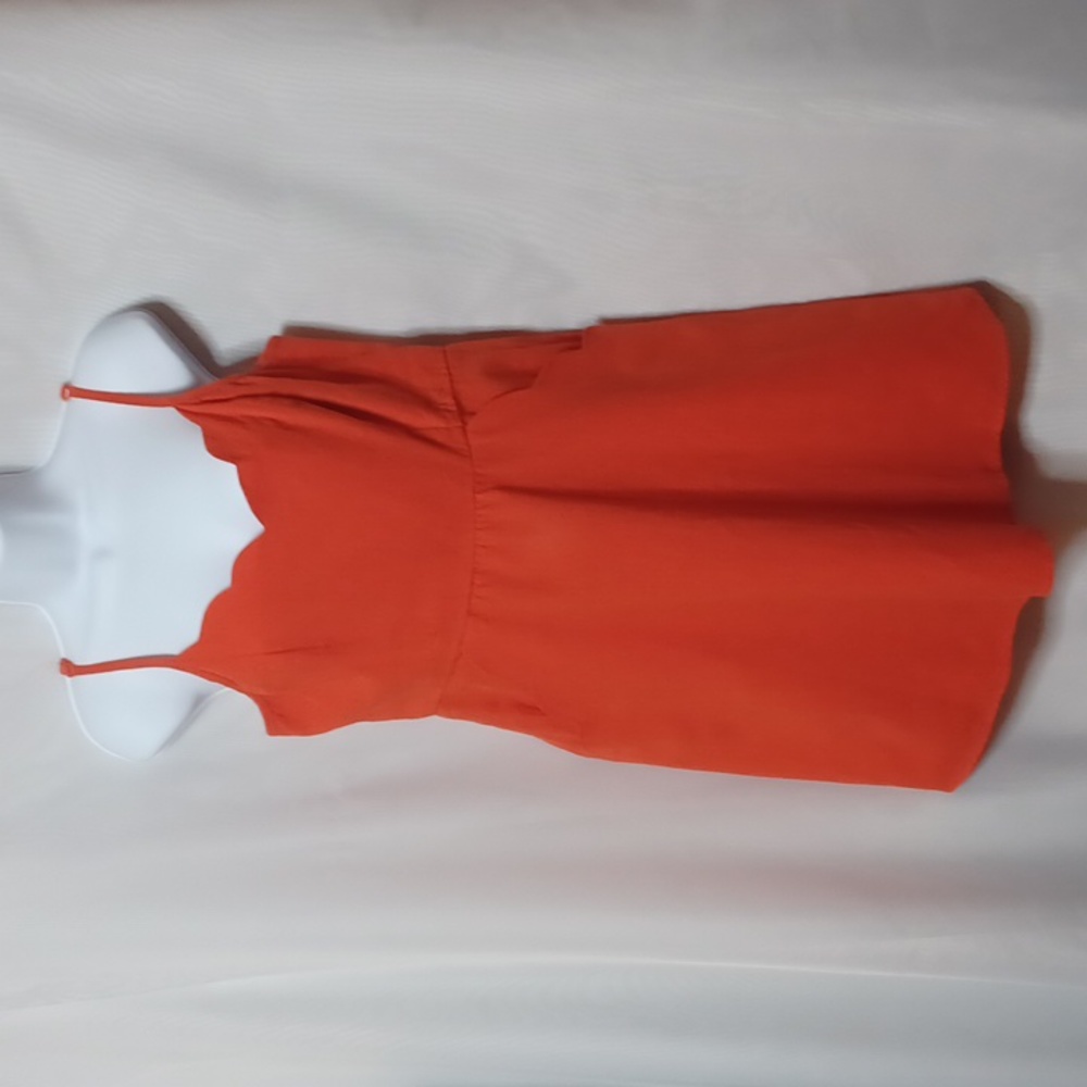 COPE Women's Linen Blend Orange Scallop Strap Dress. Size Lp